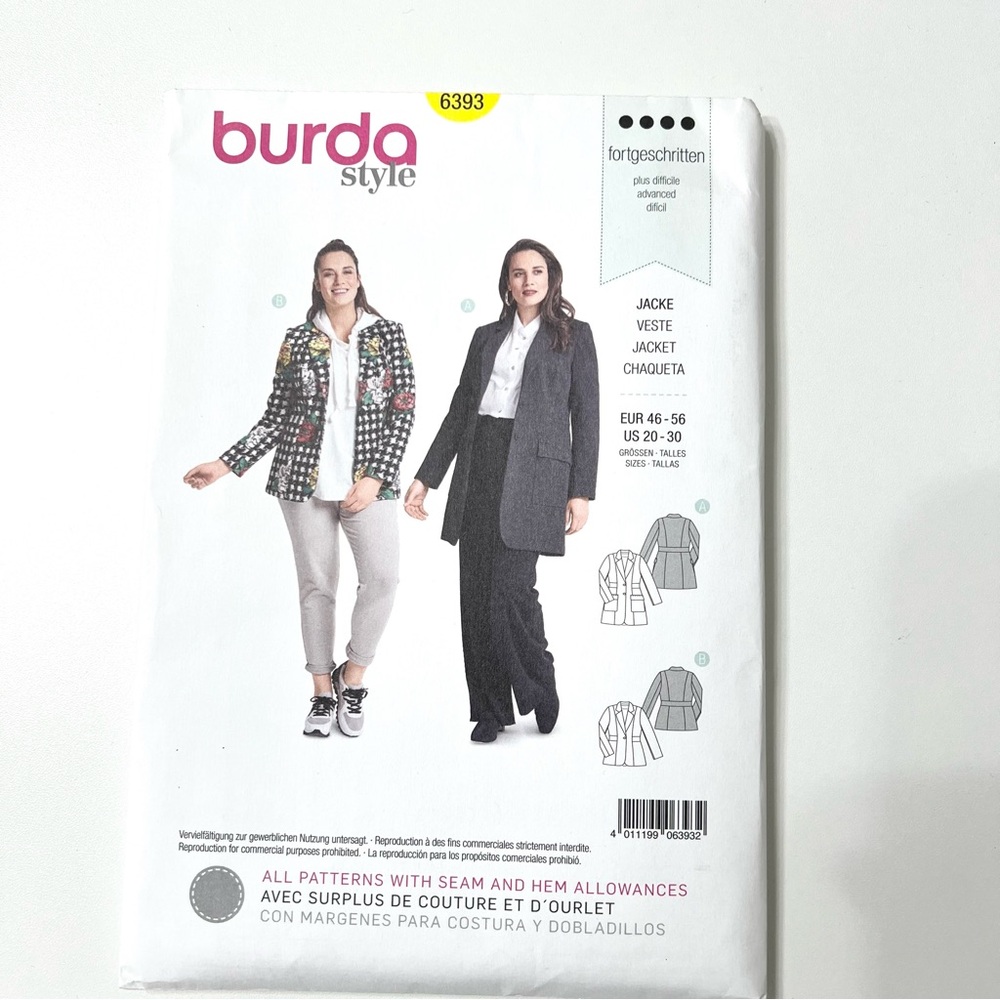 Burda Style 6393 Jacket Sewing Pattern Women Plus